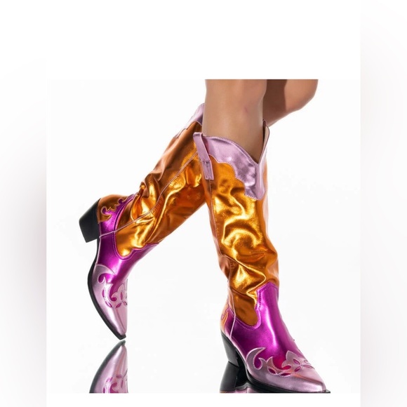 Azalea Wang Shoes - Azalea Wang Hendrix Pink and Orange Women's Cowboy-style Boots